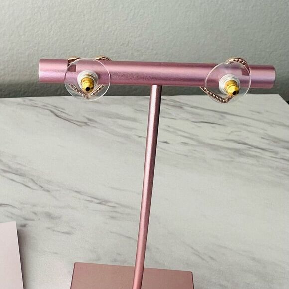 KATE SPADE NEW YORK Pave‎ Heart Stud Earrings, Rose Gold/Diamond Crystal, NWT - Picture 10 of 13